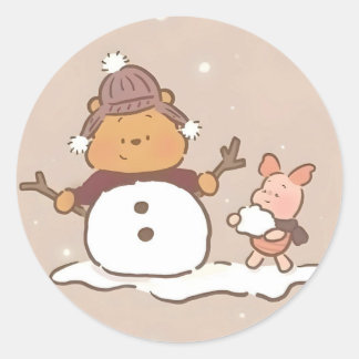 Winnie the Pooh Christmas Classic Round Sticker