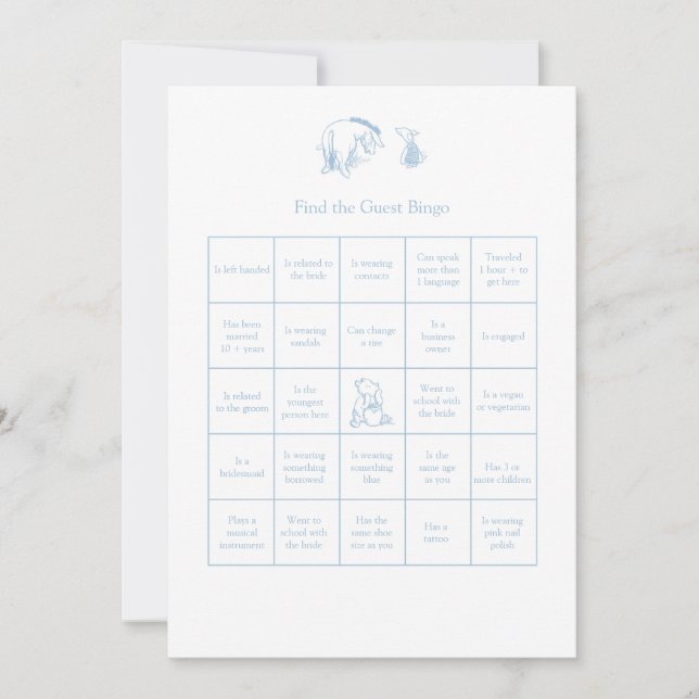 Winnie the Pooh Find the Guest Bingo Card (Front)