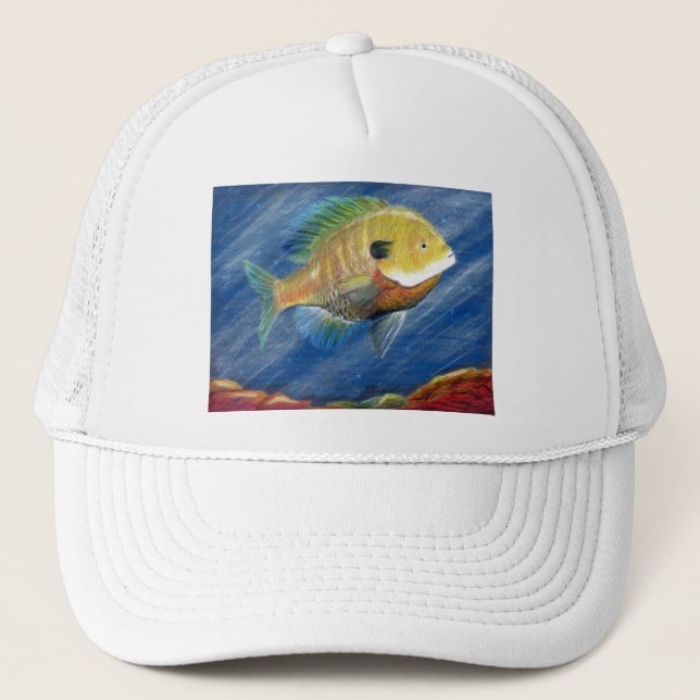 Winning artwork by K. Walker, Grade 12 Trucker Hat (Front)