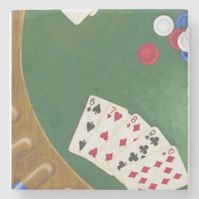 Winning Poker Hand Six Through Ten Stone Coaster (Front)