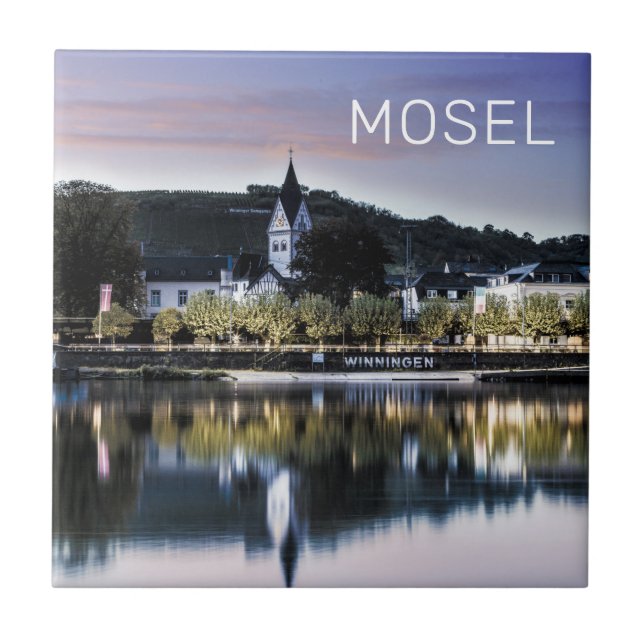 Winningen Moselle Sunset Panorama Germany Vintage Tile (Front)