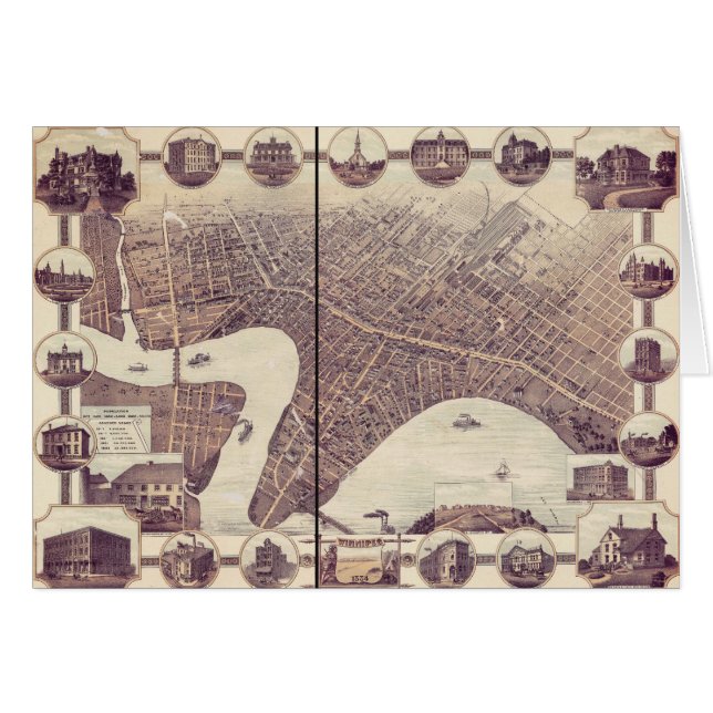Winnipeg Manitoba Canada Bird's Eye View Map 1884 (Front Horizontal)