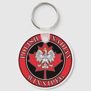 Winnipeg Round Polish Canadian Leaf Key Ring