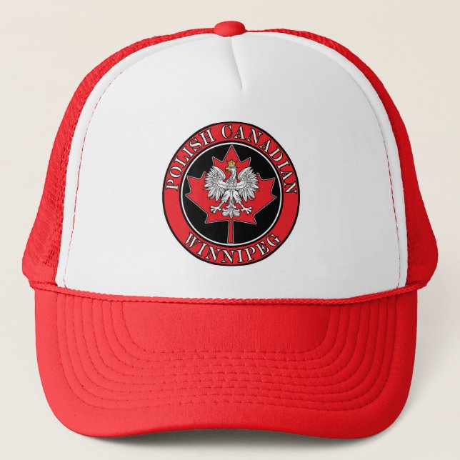 Winnipeg Round Polish Canadian Leaf Trucker Hat (Front)