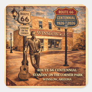 Winslow Arizona Route 66 Centennial Vintage Corner Square Sticker