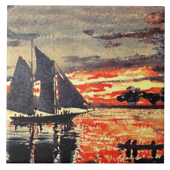 Winslow Homer artwork, Sunset Fires, Tile (Front)