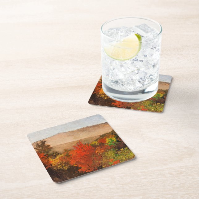 Winslow Homer, Autumn Treetops, Square Paper Coaster (Insitu)