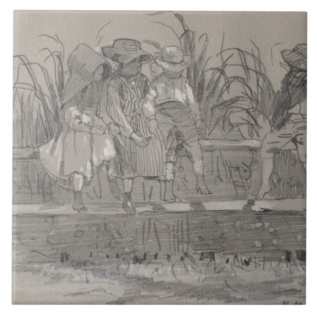 Winslow Homer - Children Sitting on a Fence Tile (Front)