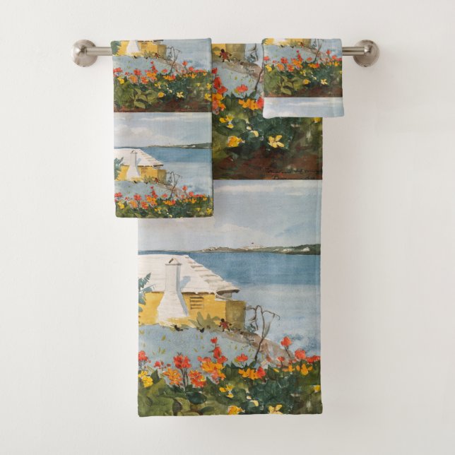 Winslow Homer Flower Garden and Bungalow Bermuda Bath Towel Set (Insitu)