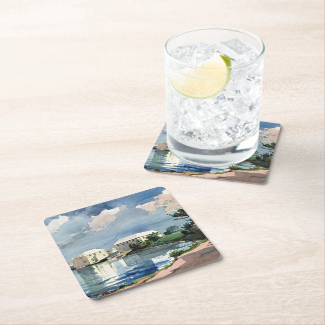 Winslow Homer, Salt Kettle, Bermuda Square Paper Coaster (Insitu)
