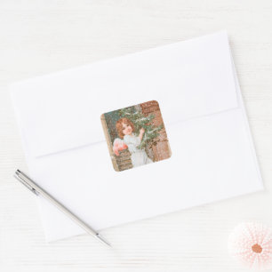 Winsome Angel with Christmas Square Sticker