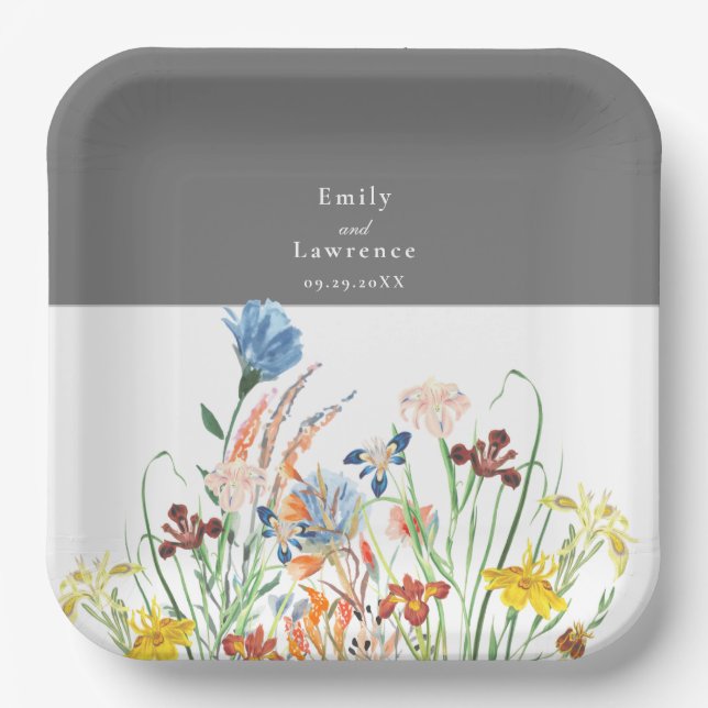 Winsome Wildflowers Wedding Paper Plates (Front)