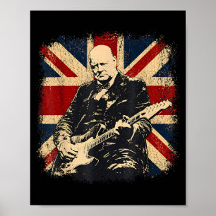 Winston Churchill Playing Electric Guitar Rocker Poster