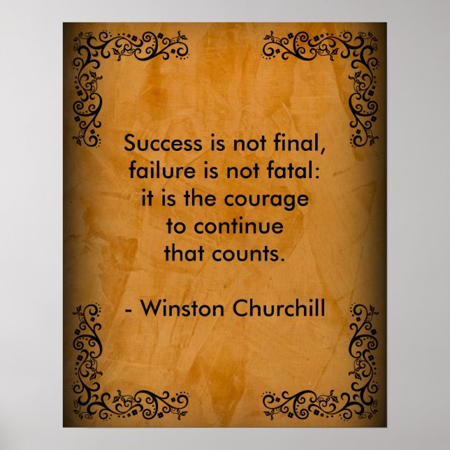 Winston Churchill Quote; Success Scroll & Stucco Poster (Front)
