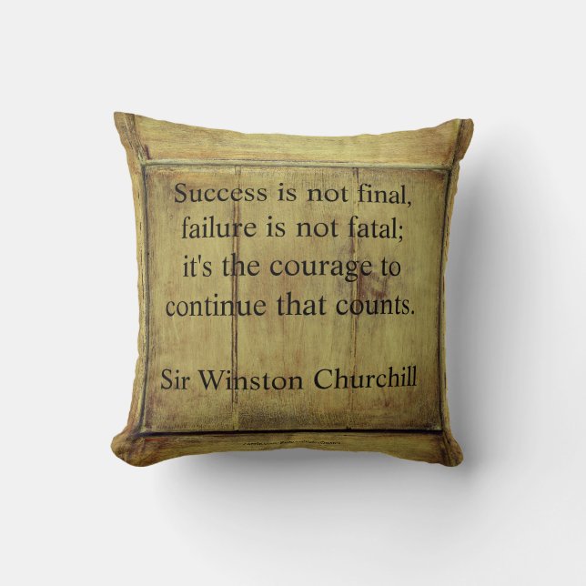 Winston Churchill Quote; Success Vintage Aged Wood Cushion (Front)
