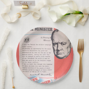Winston Churchill, Reprint of British WW2 poster. Paper Plate