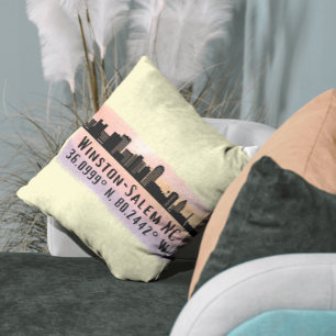 Winston-Salem City Skyline Latitude and Longitude  Cushion