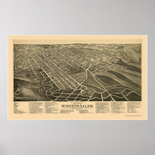 Winston-Salem, NC Panoramic Map - 1891 Poster
