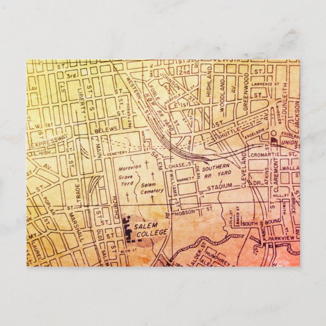 Winston-Salem, NC Vintage Map Postcard (Front)