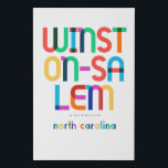 Winston–Salem North Carolina Mid Century, Pop Art, Faux Canvas Print<br><div class="desc">Winston–Salem North Carolina classic retro throwback style from the 60s 70s and 80s. Bright primary colours in the 20th-century abstract art style with simple geometric elements. Vintage pop art. Simple bold,  wear your hometown out loud.</div>