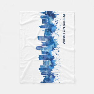 Winston-Salem North Carolina Skyline Blue Fleece Blanket