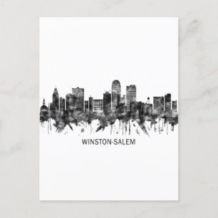 Winston-Salem North Carolina Skyline BW Holiday Postcard