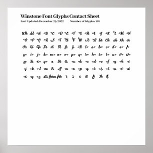 Winstone Font Glyphs Contact Sheet Poster