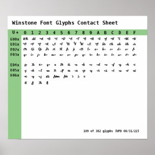 Winstone Font Glyphs Contact Sheet Poster