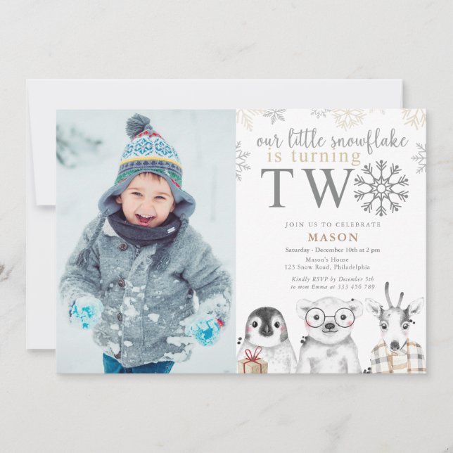Winter 2nd Birthday Photo Invitation (Front)