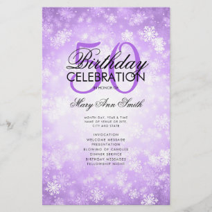 Winter 50 Birthday Program Purple Glam Menu