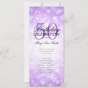 Winter 50 Birthday Program Purple Menu Invitation