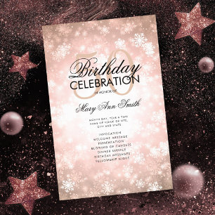 Winter 50 Birthday Program Rose Gold Glam Menu