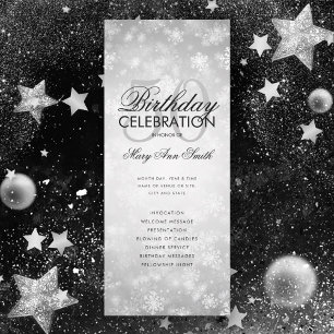 Winter 50 Birthday Program Silver Wonderland Menu Invitation