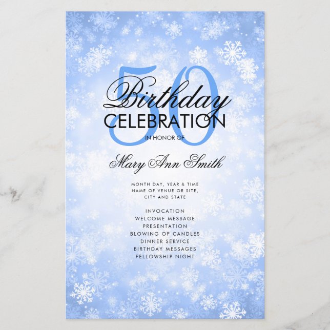 Winter 50th Birthday Program Blue Menu (Front)