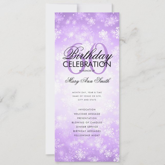 Winter 60 Birthday Program Purple Wonderland Menu Invitation (Front)