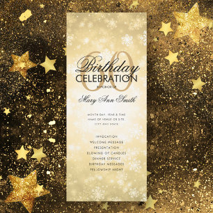 Winter 60th Birthday Program Gold Wonderland Menu Invitation