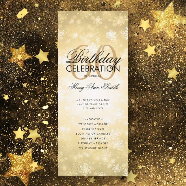 Winter 60th Birthday Program Gold Wonderland Menu Invitation (Creator Uploaded)