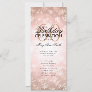 Winter 60th Birthday Program Rose Gold Menu Invitation