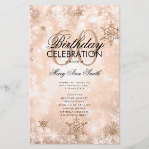 Winter 60th Birthday Program Rose Gold w/ Menu