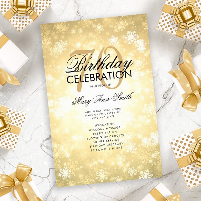 Winter 70th Birthday Program Gold Wonderland Menu (Creator Uploaded)