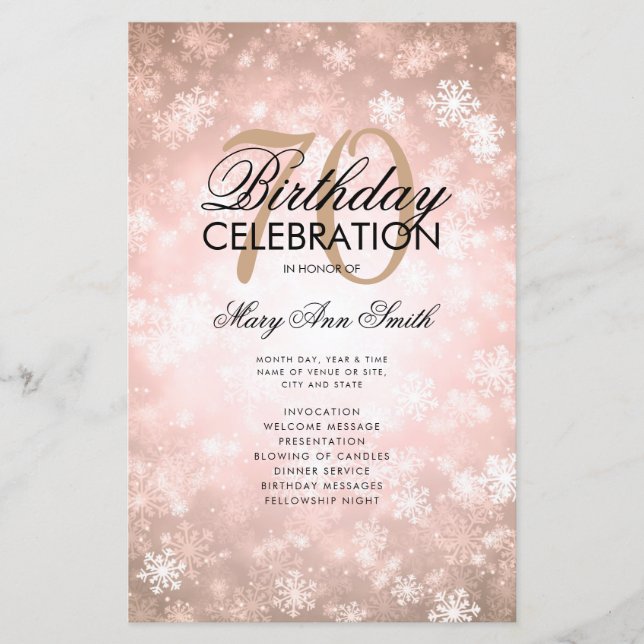 Winter 70th Birthday Program Rose Gold Wonderland  (Front)