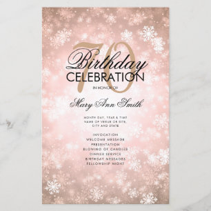 Winter 70th Birthday Program Rose Gold Wonderland 