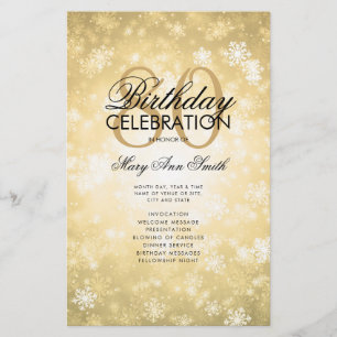 Winter 80th Birthday Program Gold Wonderland Menu