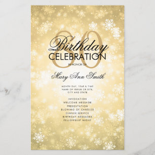 Winter 80th Birthday Program Gold Wonderland Menu