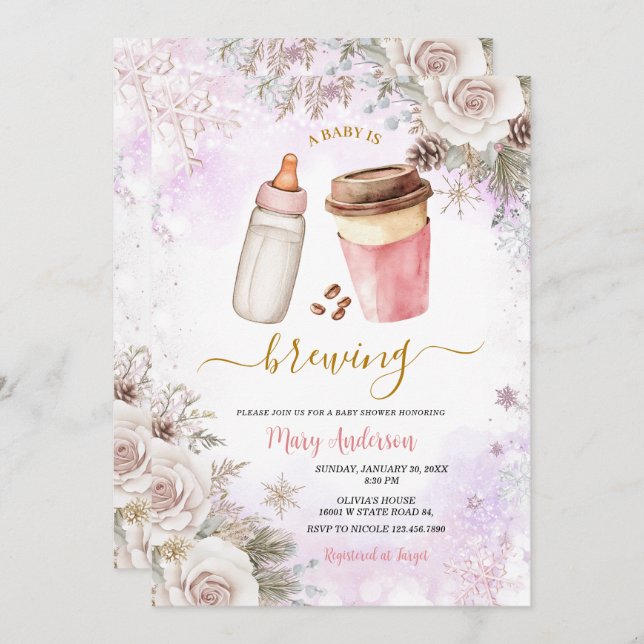Winter A Baby Is Brewing Coffee Baby Shower Invitation (Front/Back)