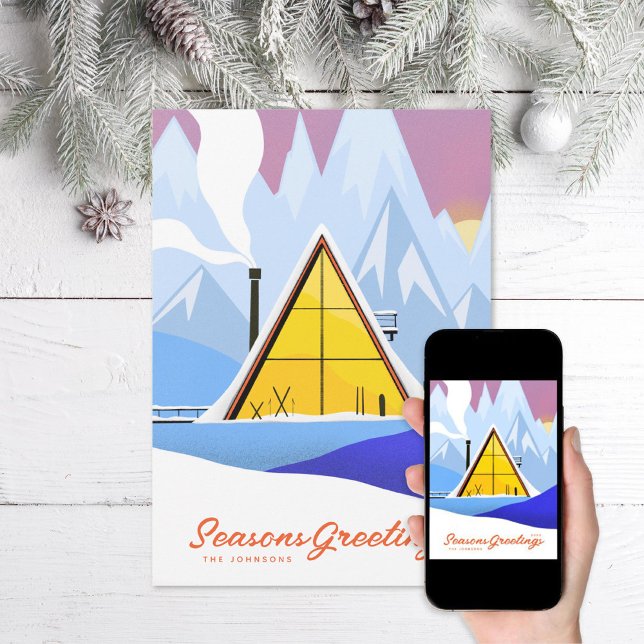 Winter A Frame Ski Chalet Retro Photo Holiday Card (Creator Uploaded)