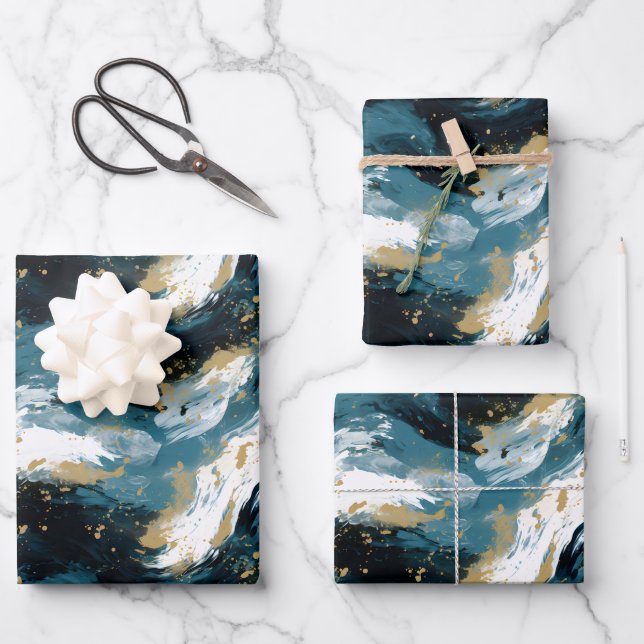 Winter Abstract Paint Wrapping Paper Sheet (Front)