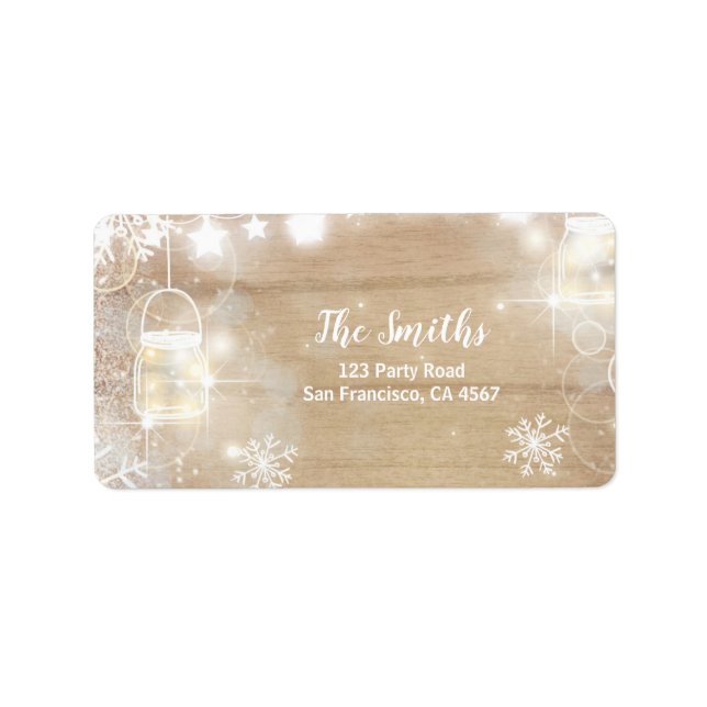 Winter Address Label snowflakes Rustic lights Wood (Front)