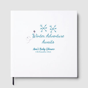 Winter Adventure awaits baby shower blue snowflake Guest Book