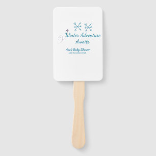 Winter Adventure awaits baby shower blue snowflake Hand Fan